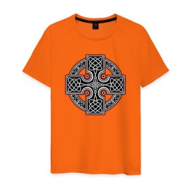 Мужская футболка хлопок с принтом Кельтский крест в Петрозаводске, 100% хлопок | прямой крой, круглый вырез горловины, длина до линии бедер, слегка спущенное плечо. | кельтские | кельтский | крест | культура | славяне