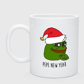 Кружка с принтом Pepe New Year в Петрозаводске, керамика | объем — 330 мл, диаметр — 80 мм. Принт наносится на бока кружки, можно сделать два разных изображения | 