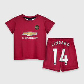 Детский костюм с шортами 3D с принтом Lingard Manchester United в Петрозаводске,  |  | champions | football | lingard | manchester | manchester united | soccer | united | лига чемпионов | лингард | манчестер | манчестер юнайтед | форма | формы | футбол | юнайтед