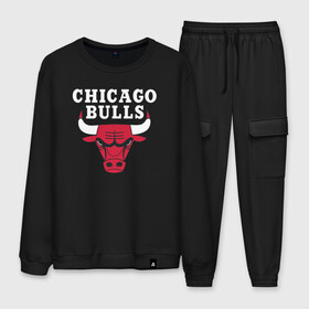 Мужской костюм хлопок с принтом CHICAGO BULLS в Петрозаводске, 100% хлопок | на свитшоте круглая горловина, мягкая резинка по низу. Брюки заужены к низу, на них два вида карманов: два “обычных” по бокам и два объемных, с клапанами, расположенные ниже линии бедра. Брюки с мягкой трикотажной резинкой на поясе и по низу штанин. В поясе для дополнительного комфорта — широкие завязки | Тематика изображения на принте: bulls | chicago | chicago bulls | nba | red bulls | usa | америка | быки | нба | сша | чикаго буллс