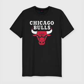 Мужская футболка хлопок Slim с принтом CHICAGO BULLS в Петрозаводске, 92% хлопок, 8% лайкра | приталенный силуэт, круглый вырез ворота, длина до линии бедра, короткий рукав | bulls | chicago | chicago bulls | nba | red bulls | usa | америка | быки | нба | сша | чикаго буллс