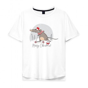 Мужская футболка хлопок Oversize с принтом Крыса на самокате 2020 в Петрозаводске, 100% хлопок | свободный крой, круглый ворот, “спинка” длиннее передней части | 
