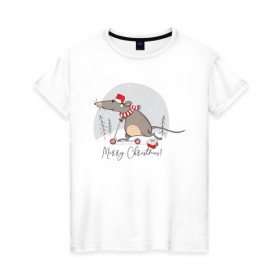 Женская футболка хлопок с принтом Крыса на самокате 2020 в Петрозаводске, 100% хлопок | прямой крой, круглый вырез горловины, длина до линии бедер, слегка спущенное плечо | 