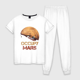 Женская пижама хлопок с принтом Захватить Марс в Петрозаводске, 100% хлопок | брюки и футболка прямого кроя, без карманов, на брюках мягкая резинка на поясе и по низу штанин | earth | mars | moon | nasa | red | space | астронавт | гагарин | земля | инопланетянин | комета | космонавт | космос | красный | луна | марс | марсианин | мереорит | наса | нло | планета | пришелец | ракета | солнце