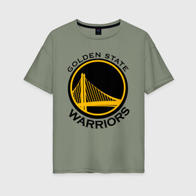 Женская футболка хлопок Oversize с принтом GOLDEN STATE WARRIORS в Петрозаводске, 100% хлопок | свободный крой, круглый ворот, спущенный рукав, длина до линии бедер
 | golden state | golden state warriors | gsw | nba | usa | америка | голден стэйт уорриорз | гсв | нба | сша