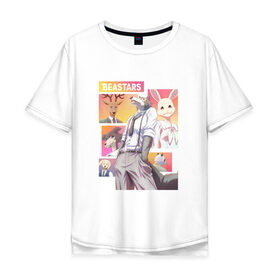 Мужская футболка хлопок Oversize с принтом Beastars в Петрозаводске, 100% хлопок | свободный крой, круглый ворот, “спинка” длиннее передней части | anime | beastars | аниме | выдающиеся звери