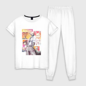 Женская пижама хлопок с принтом Beastars в Петрозаводске, 100% хлопок | брюки и футболка прямого кроя, без карманов, на брюках мягкая резинка на поясе и по низу штанин | anime | beastars | аниме | выдающиеся звери