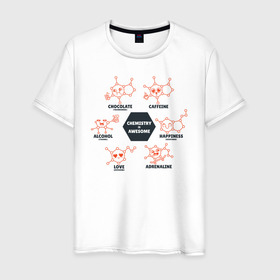 Мужская футболка хлопок с принтом Химия в Петрозаводске, 100% хлопок | прямой крой, круглый вырез горловины, длина до линии бедер, слегка спущенное плечо. | biology | geek | science | биология | гик | молекула | молекулы | наука | физика | химия