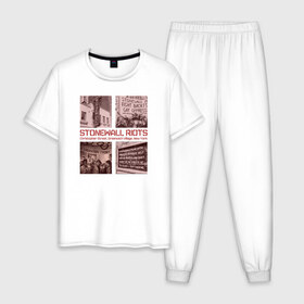 Мужская пижама хлопок с принтом Stonewall Riots News в Петрозаводске, 100% хлопок | брюки и футболка прямого кроя, без карманов, на брюках мягкая резинка на поясе и по низу штанин
 | 
