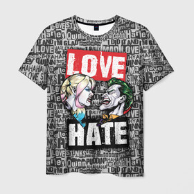 Мужская футболка 3D с принтом Love Hate в Петрозаводске, 100% полиэфир | прямой крой, круглый вырез горловины, длина до линии бедер | harleen quinzel | harley | harley quin | harley quinn | joker | shtatharley | джокер | харли квин | харли квинн | харли куин | харли куинн | харлин квинзель