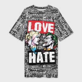 Платье-футболка 3D с принтом Love Hate в Петрозаводске,  |  | harleen quinzel | harley | harley quin | harley quinn | joker | shtatharley | джокер | харли квин | харли квинн | харли куин | харли куинн | харлин квинзель