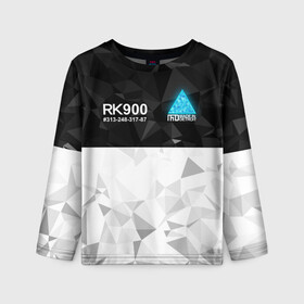 Детский лонгслив 3D с принтом RK900 CONNOR | КОННОР РК900 в Петрозаводске, 100% полиэстер | длинные рукава, круглый вырез горловины, полуприлегающий силуэт
 | ai | android | connor | detroit | detroit become human | rk 800 | rk 900 | андроиды | детектив | игра | интерактивное кино | кара | коннор | маркус | роботы | фирменный стиль | экшн