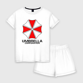 Женская пижама с шортиками хлопок с принтом UMBRELLA CORP в Петрозаводске, 100% хлопок | футболка прямого кроя, шорты свободные с широкой мягкой резинкой | ada wong | biohazard | leon | nemesis | project resistance | raccoon city | re | re3 | resident evil | resident evil 3 | rpd | stars | umbrella | ада вонг | амбрелла | немезис | ужасы