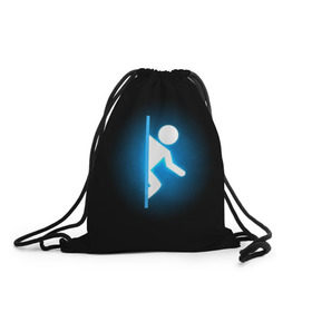 Рюкзак-мешок 3D с принтом Portal в Петрозаводске, 100% полиэстер | плотность ткани — 200 г/м2, размер — 35 х 45 см; лямки — толстые шнурки, застежка на шнуровке, без карманов и подкладки | portal | игра | футболка | чёрный