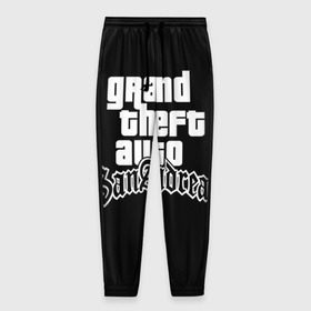 Мужские брюки 3D с принтом GTA San Andreas в Петрозаводске, 100% полиэстер | манжеты по низу, эластичный пояс регулируется шнурком, по бокам два кармана без застежек, внутренняя часть кармана из мелкой сетки | gta | sa | sanandreas | футболка | чёрный