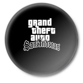 Значок с принтом GTA San Andreas в Петрозаводске,  металл | круглая форма, металлическая застежка в виде булавки | gta | sa | sanandreas | футболка | чёрный