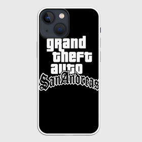 Чехол для iPhone 13 mini с принтом GTA San Andreas в Петрозаводске,  |  | gta | sa | sanandreas | футболка | чёрный