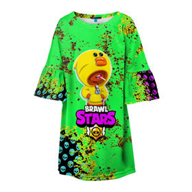 Детское платье 3D с принтом Brawl Stars (leon sally) в Петрозаводске, 100% полиэстер | прямой силуэт, чуть расширенный к низу. Круглая горловина, на рукавах — воланы | brawl | leon | moba | sally | stars | supercell | игра