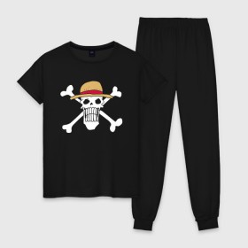 Женская пижама хлопок с принтом One Piece в Петрозаводске, 100% хлопок | брюки и футболка прямого кроя, без карманов, на брюках мягкая резинка на поясе и по низу штанин | 