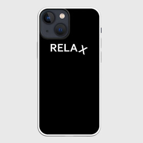 Чехол для iPhone 13 mini с принтом Relax 1 в Петрозаводске,  |  | relax | английские | буддизм | дзен | иностранные | надпись | отдых | пофигизм | расслабон | расслабься | релакс | черные