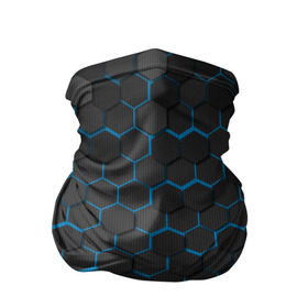 Бандана-труба 3D с принтом OCTAGON голубой в Петрозаводске, 100% полиэстер, ткань с особыми свойствами — Activecool | плотность 150‒180 г/м2; хорошо тянется, но сохраняет форму | Тематика изображения на принте: neon octagon | octagon | голубые соты | голубые соты в неоне | неон | неоновые соты | шестиугольники