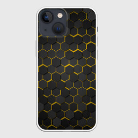 Чехол для iPhone 13 mini с принтом OCTAGON желтый в Петрозаводске,  |  | neon octagon | octagon | желтые соты | желтые соты в неоне | неон | неоновые соты | шестиугольники