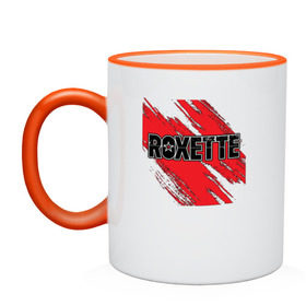 Кружка двухцветная с принтом Roxette в Петрозаводске, керамика | объем — 330 мл, диаметр — 80 мм. Цветная ручка и кайма сверху, в некоторых цветах — вся внутренняя часть | roxette | европоп | музыка | поп | ро | рок | роксэт