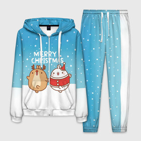 Мужской костюм 3D с принтом Molang Merry Christmas в Петрозаводске, 100% полиэстер | Манжеты и пояс оформлены тканевой резинкой, двухслойный капюшон со шнурком для регулировки, карманы спереди | chicken | christmas | deer | korea | molang | newyear | piupiu | rabbit | smow | snowflakes | winter | год | зима | корея | кролик | моланг | новый | олень | пиу | рождество | снег | снежинка
