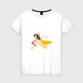 Женская футболка хлопок с принтом Николас Кейдж в банане в Петрозаводске, 100% хлопок | прямой крой, круглый вырез горловины, длина до линии бедер, слегка спущенное плечо | mem | memes | актер | банан | знаменитость | мем | николас кейдж | прикол | смешная картинка | юмор