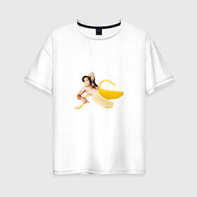 Женская футболка хлопок Oversize с принтом Николас Кейдж в банане в Петрозаводске, 100% хлопок | свободный крой, круглый ворот, спущенный рукав, длина до линии бедер
 | Тематика изображения на принте: mem | memes | актер | банан | знаменитость | мем | николас кейдж | прикол | смешная картинка | юмор