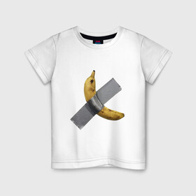 Детская футболка хлопок с принтом  Банан за 120 тысяч долларов в Петрозаводске, 100% хлопок | круглый вырез горловины, полуприлегающий силуэт, длина до линии бедер | art basel | banan | mem | memas | meme | мем | мемас | мемчик