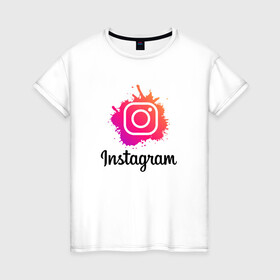 Женская футболка хлопок с принтом INSTAGRAM в Петрозаводске, 100% хлопок | прямой крой, круглый вырез горловины, длина до линии бедер, слегка спущенное плечо | insta | instagram | instagramm | social | видео | инста | инстаграм | инстаграмм | приложение | социальная сеть | фото