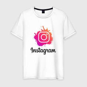 Мужская футболка хлопок с принтом INSTAGRAM в Петрозаводске, 100% хлопок | прямой крой, круглый вырез горловины, длина до линии бедер, слегка спущенное плечо. | insta | instagram | instagramm | social | видео | инста | инстаграм | инстаграмм | приложение | социальная сеть | фото