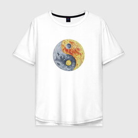 Мужская футболка хлопок Oversize с принтом Луна (Инь-Янь) в Петрозаводске, 100% хлопок | свободный крой, круглый ворот, “спинка” длиннее передней части | инь янь | китайская культура | луна | планета | рисунок | фэншуй