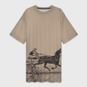 Платье-футболка 3D с принтом лошадь с колесницей в Петрозаводске,  |  | животные | конный спорт | конь | лошадь | наездник | спорт