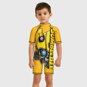 Детский купальный костюм 3D с принтом Transformers Bumblebee в Петрозаводске, Полиэстер 85%, Спандекс 15% | застежка на молнии на спине | bumblebee | transformers | автоботы | бамблби | мегатрон | оптимус прайм | роботы | трансформеры
