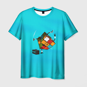 Мужская футболка 3D с принтом Кубик Рубика танцор в Петрозаводске, 100% полиэфир | прямой крой, круглый вырез горловины, длина до линии бедер | Тематика изображения на принте: mathematica | кубик | магия. формулы | математика | наука | рубика | соберись | танец | технарь