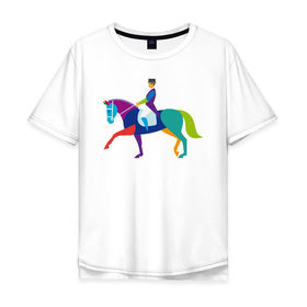 Мужская футболка хлопок Oversize с принтом Всадник на коне в Петрозаводске, 100% хлопок | свободный крой, круглый ворот, “спинка” длиннее передней части | животные | конный спорт | конь | лошадь | наездник | спорт | стикер