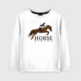 Детский лонгслив хлопок с принтом HORSE RIDING в Петрозаводске, 100% хлопок | круглый вырез горловины, полуприлегающий силуэт, длина до линии бедер | животные | конный спорт | конь | лошадь | наездник | спорт | стикер
