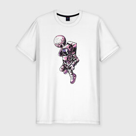 Мужская футболка хлопок Slim с принтом Астронавт в Петрозаводске, 92% хлопок, 8% лайкра | приталенный силуэт, круглый вырез ворота, длина до линии бедра, короткий рукав | астронавт | космонавт | луна | рисунок | человек