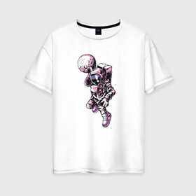 Женская футболка хлопок Oversize с принтом Астронавт в Петрозаводске, 100% хлопок | свободный крой, круглый ворот, спущенный рукав, длина до линии бедер
 | астронавт | космонавт | луна | рисунок | человек
