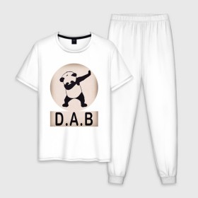 Мужская пижама хлопок с принтом DAB Panda в Петрозаводске, 100% хлопок | брюки и футболка прямого кроя, без карманов, на брюках мягкая резинка на поясе и по низу штанин
 | best | dab | dabbig | dance | freedom | hip hop | music | panda | rap | даб | даббинг | животные | крутой | лучший | медведь | музыка | панда | рэп | рэпер | свобода | танец | хип хоп