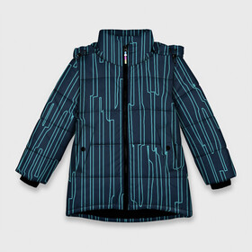 Зимняя куртка для девочек 3D с принтом Стильный узор в Петрозаводске, ткань верха — 100% полиэстер; подклад — 100% полиэстер, утеплитель — 100% полиэстер. | длина ниже бедра, удлиненная спинка, воротник стойка и отстегивающийся капюшон. Есть боковые карманы с листочкой на кнопках, утяжки по низу изделия и внутренний карман на молнии. 

Предусмотрены светоотражающий принт на спинке, радужный светоотражающий элемент на пуллере молнии и на резинке для утяжки. | абстрактное | голубое | полоса | полосы | синее | узор | узоры | чёрное | эфемерное