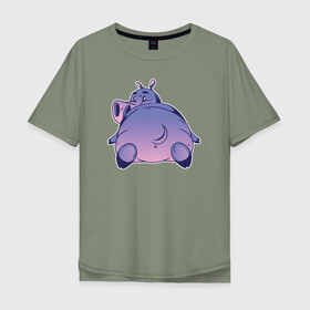 Мужская футболка хлопок Oversize с принтом Бегемотик в Петрозаводске, 100% хлопок | свободный крой, круглый ворот, “спинка” длиннее передней части | hippo | бегемот | бегемотик | гиппопотам