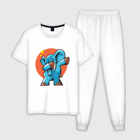 Мужская пижама хлопок с принтом Dab Elephant в Петрозаводске, 100% хлопок | брюки и футболка прямого кроя, без карманов, на брюках мягкая резинка на поясе и по низу штанин
 | best | dab | dabbig | dance | elephant | hip hop | music | rap | африка | даб | даббинг | животные | крутой | музыка | рэп | слон | слоник | танец | хип хоп