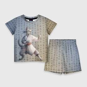 Детский костюм с шортами 3D с принтом Karate cat в Петрозаводске,  |  | боевое искусство | боец | карате | каратэ | каратэ боец | каратэ воин | каратэ до | карте кёкусинкай | кёкусинкай | киокусинкай | пустая рука | путь пустой руки | рука тан | самооборона