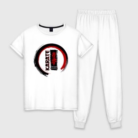 Женская пижама хлопок с принтом Karate Kyokushinkai в Петрозаводске, 100% хлопок | брюки и футболка прямого кроя, без карманов, на брюках мягкая резинка на поясе и по низу штанин | 