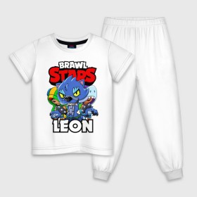 Детская пижама хлопок с принтом BRAWL STARS LEON в Петрозаводске, 100% хлопок |  брюки и футболка прямого кроя, без карманов, на брюках мягкая резинка на поясе и по низу штанин
 | brawl stars | brawl stars leon | brawler | leon | shark | werewolf | акула | бравл старз | бравлер | леон | оборотень