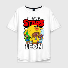 Мужская футболка хлопок Oversize с принтом BRAWL STARS LEON в Петрозаводске, 100% хлопок | свободный крой, круглый ворот, “спинка” длиннее передней части | brawl stars | brawl stars leon | brawler | leon | sally | shark | акула | бравл старз | бравлер | леон | салли