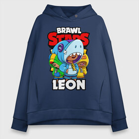 Женское худи Oversize хлопок с принтом BRAWL STARS LEON в Петрозаводске, френч-терри — 70% хлопок, 30% полиэстер. Мягкий теплый начес внутри —100% хлопок | боковые карманы, эластичные манжеты и нижняя кромка, капюшон на магнитной кнопке | brawl stars | brawl stars leon | brawler | leon | sally | shark | werewolf | акула | бравл старз | бравлер | леон | оборотень | салли